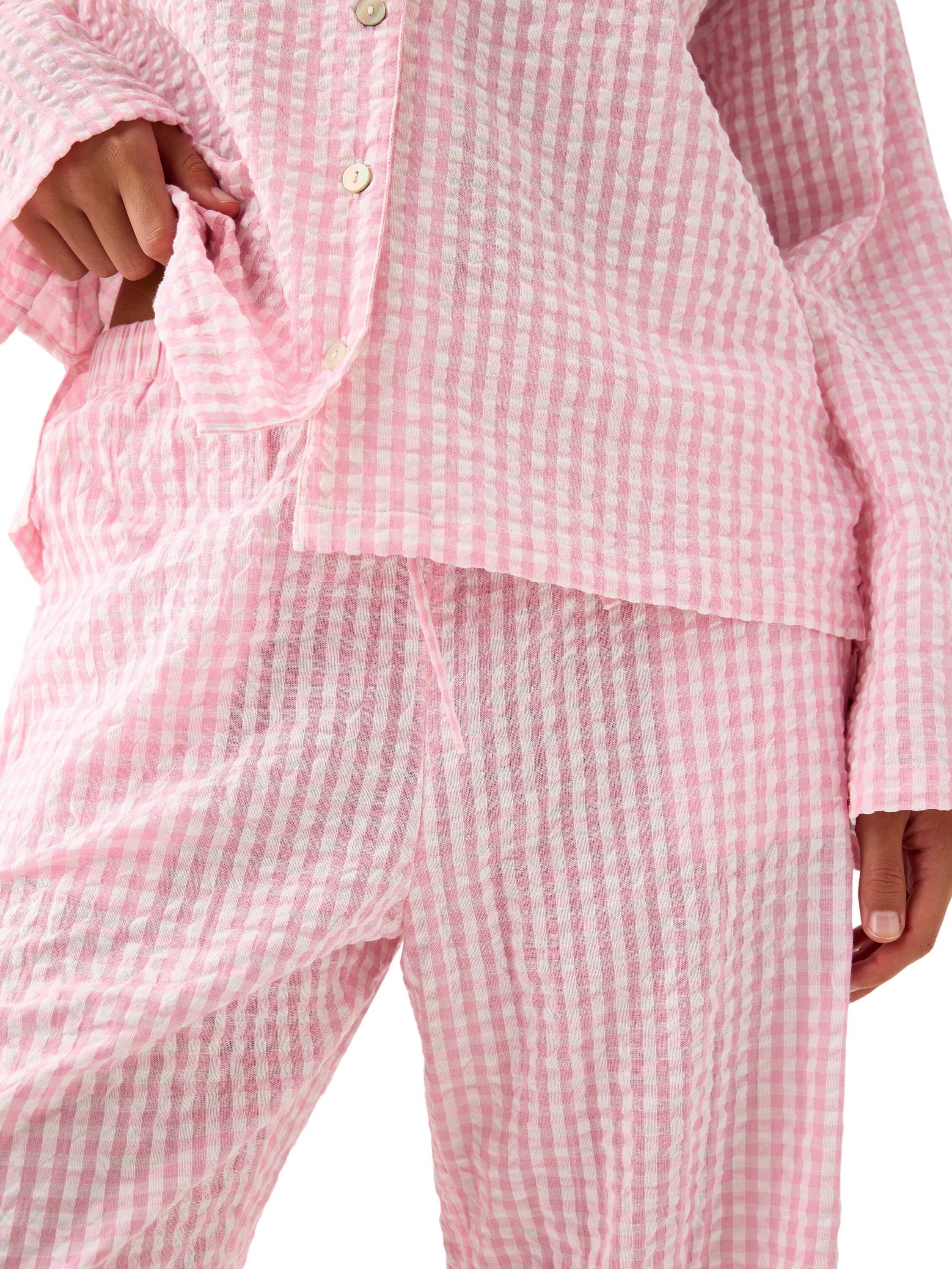 Pyjamasbukser i bl&oslash;d seersucker med