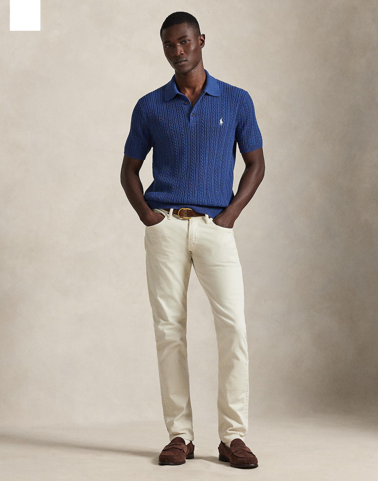 Cable-Knit Cotton Polo-Collar Sweater