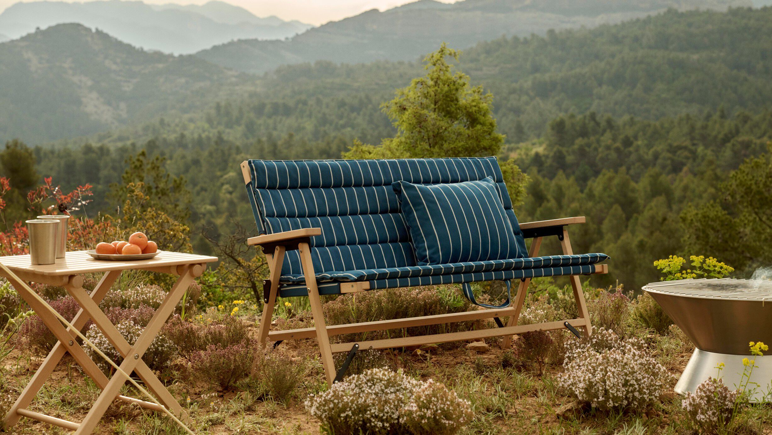 Outdoor Market Sofa Cushion - Blue with beige stripe -