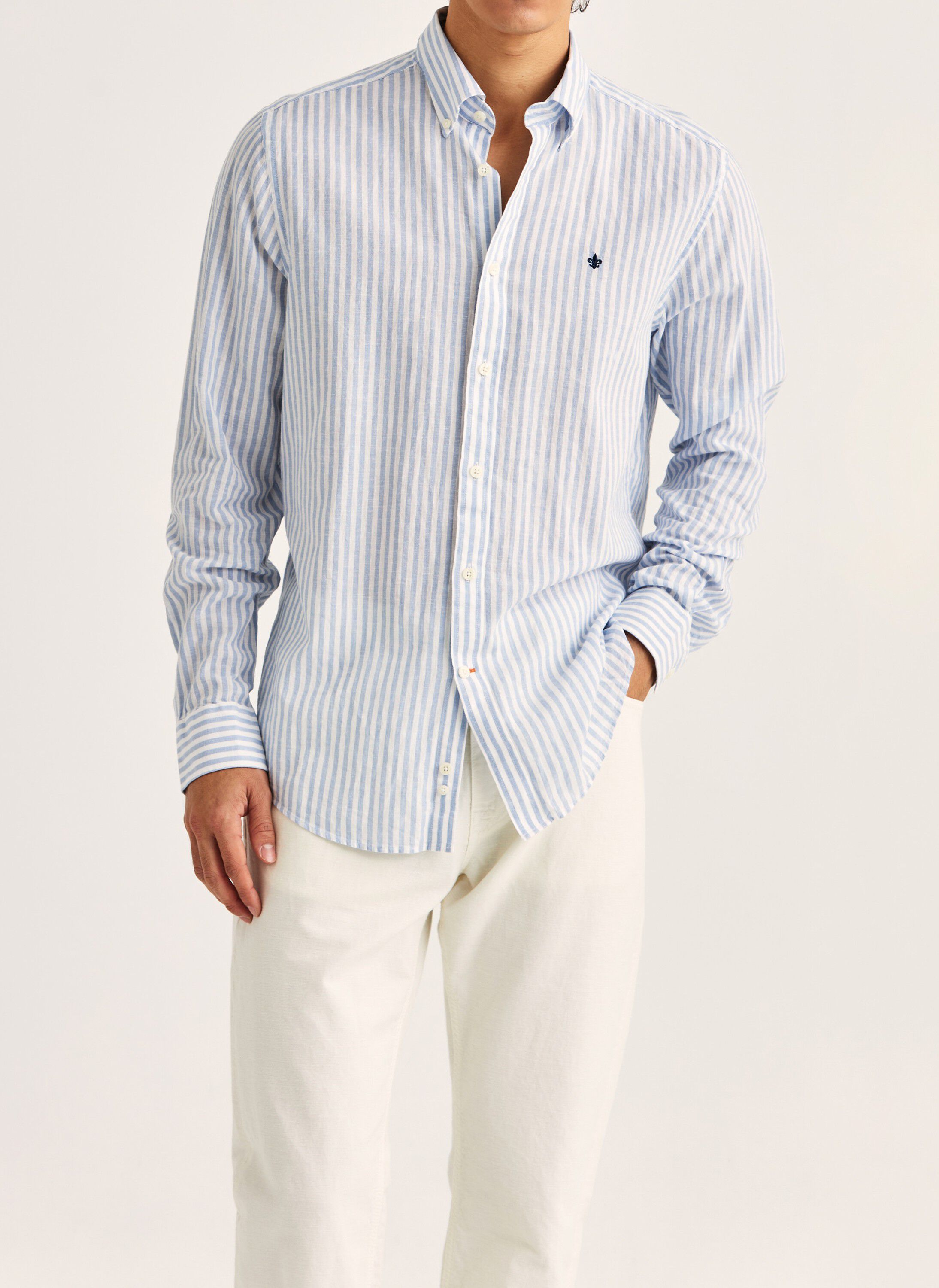 Douglas Linen Stripe Shirt-Classic Fit