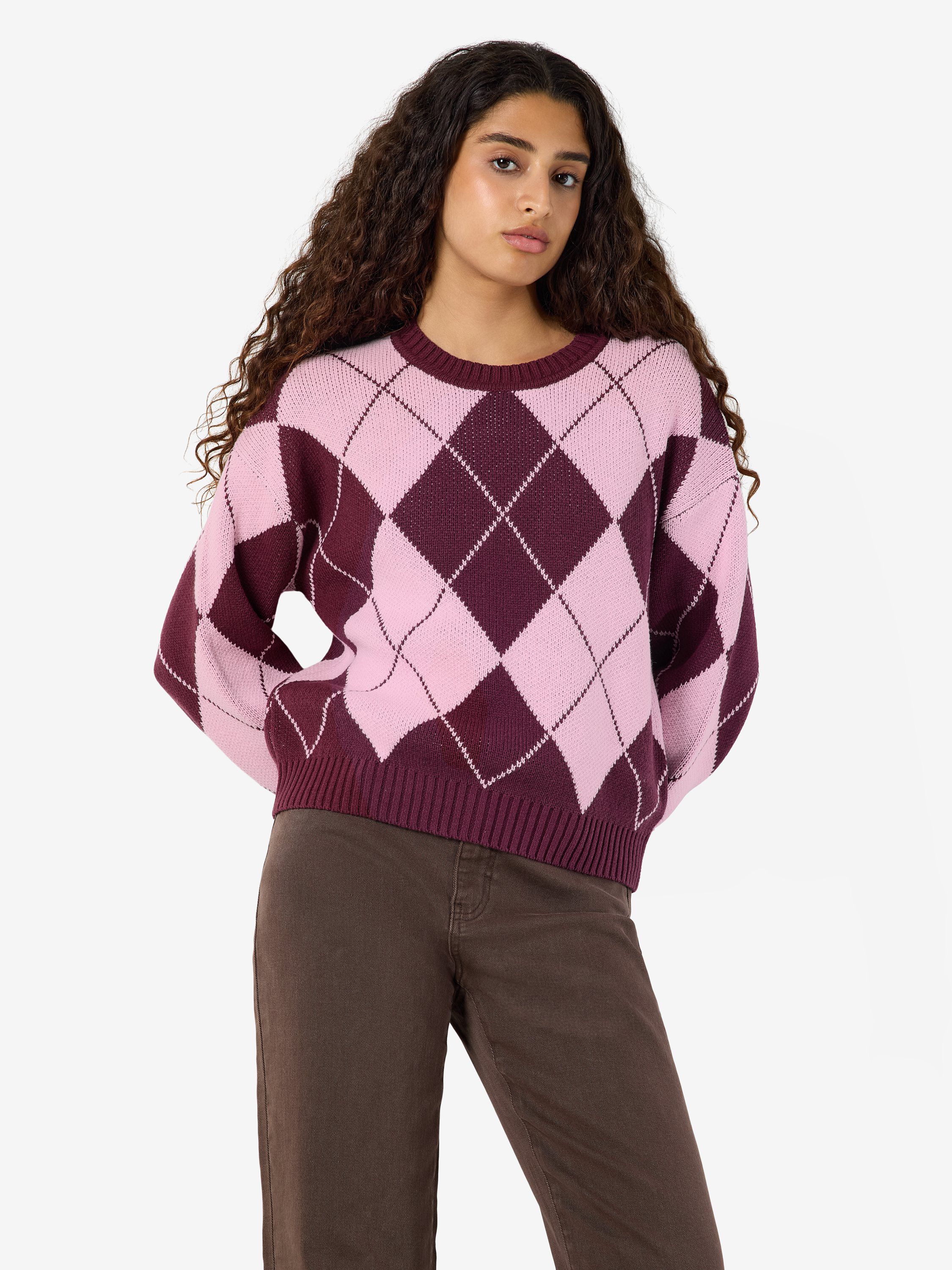 Nmacy L/S O-hals Argyle-strikk
