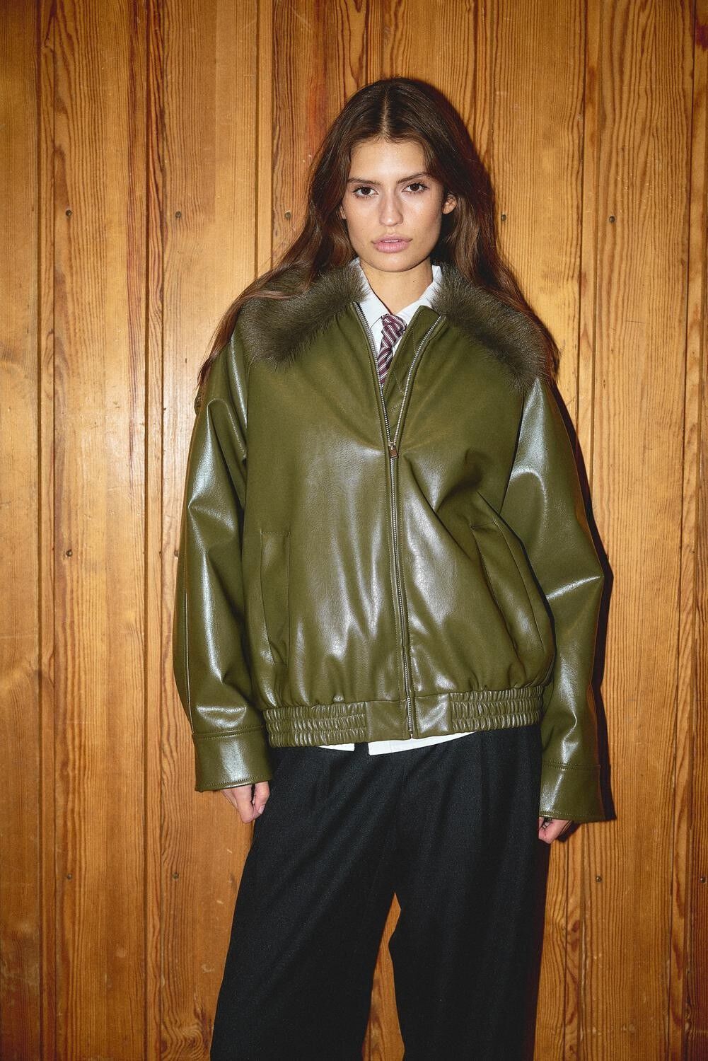 Nmzofia Shiny Pu Fur Collar Jacket