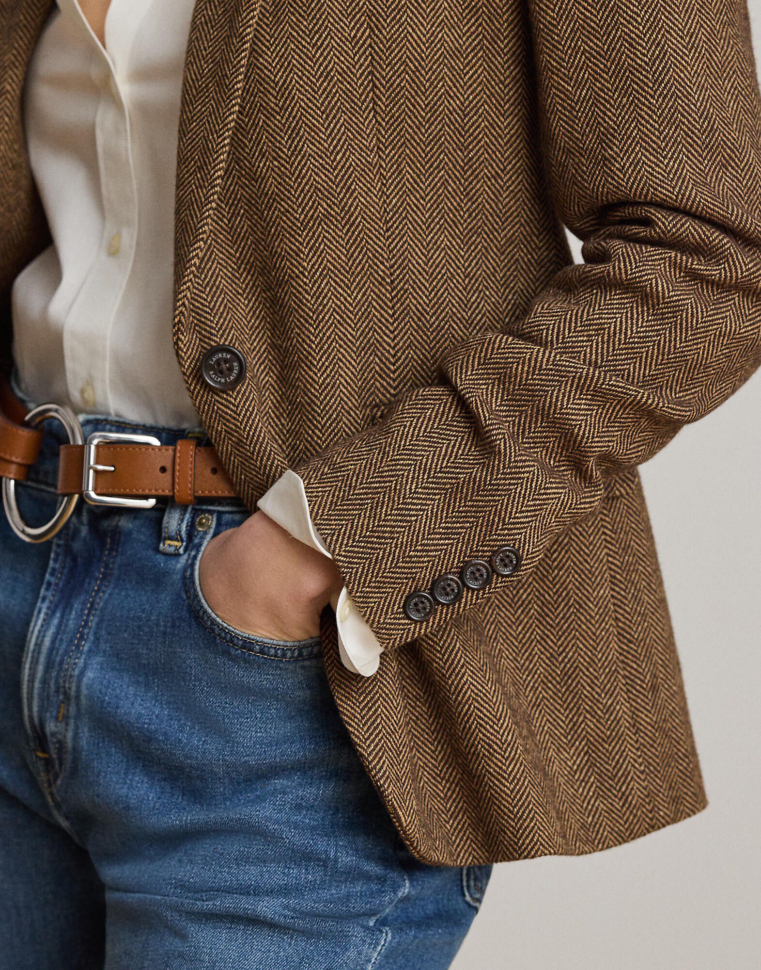 Cotton-Blend Herringbone Blazer
