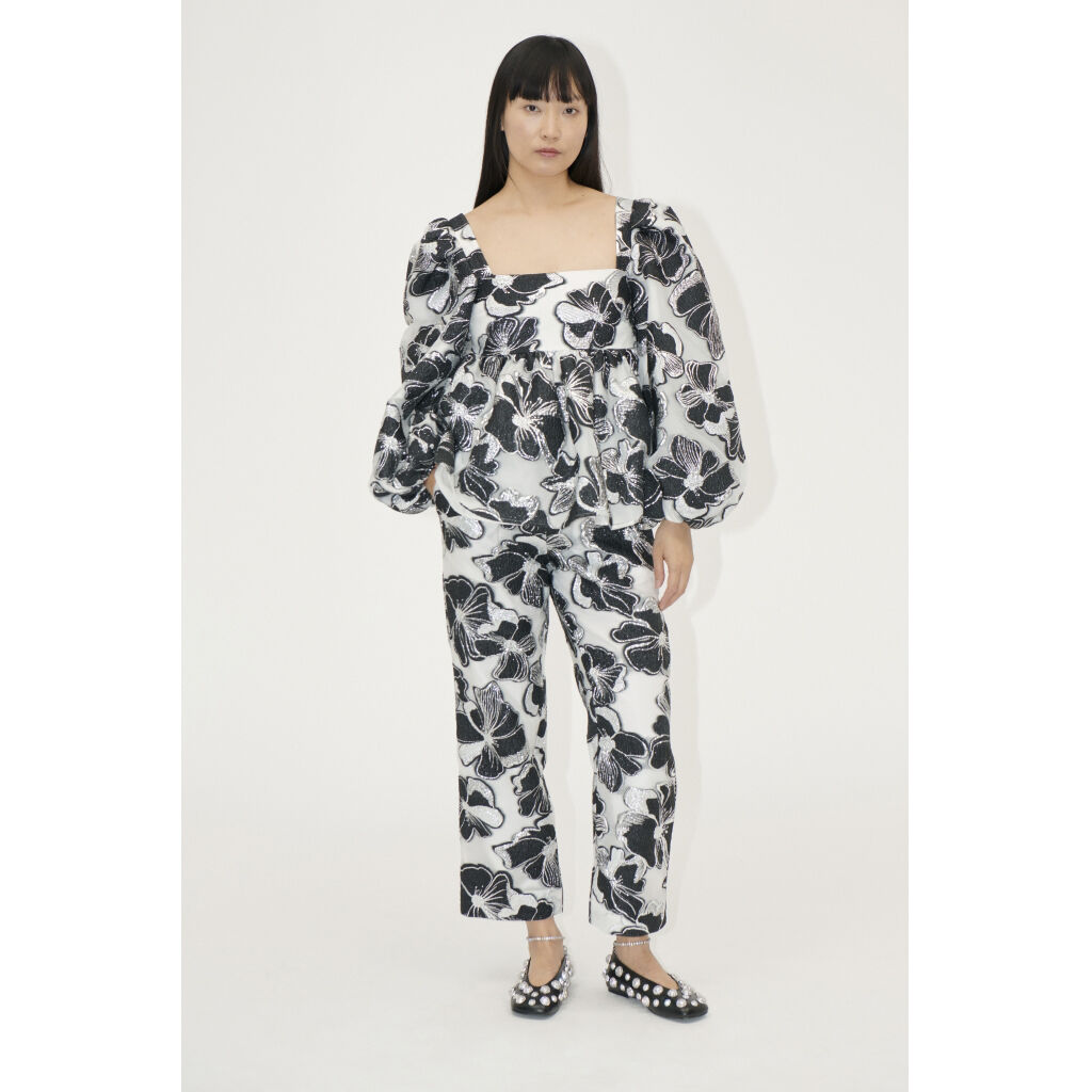 Square Neck Long Sleeve Top, 1608 Organza Jacquard