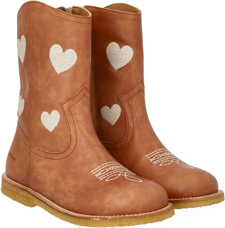 Cowboyst&oslash;vle med broderede hjerter