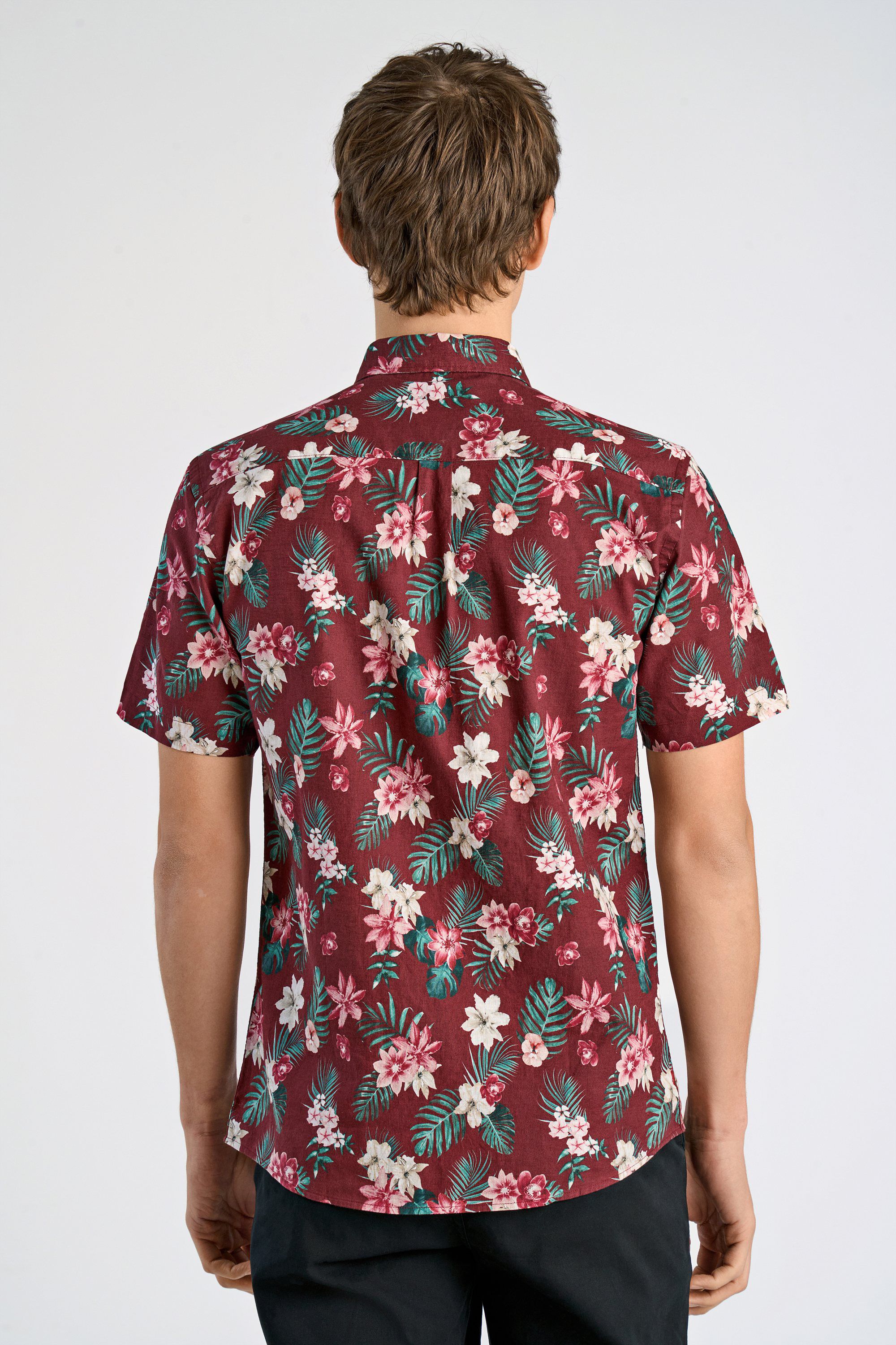 Printed cotton/linen shirt S/S