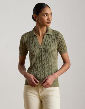 Cable Cotton-Blend Short-Sleeve Sweater