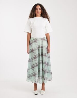 TSROBIN CHIFFON CHECK MAXI SKIRT WV