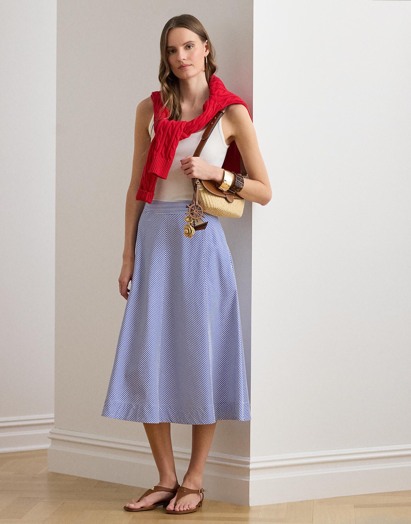 Striped Paneled Cotton Broadcloth Skirt