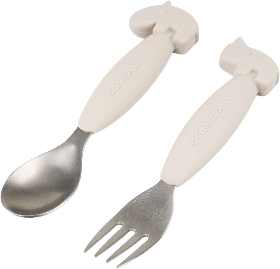 Easy-grip ske og gaffel s&aelig;t Deer friends Sand