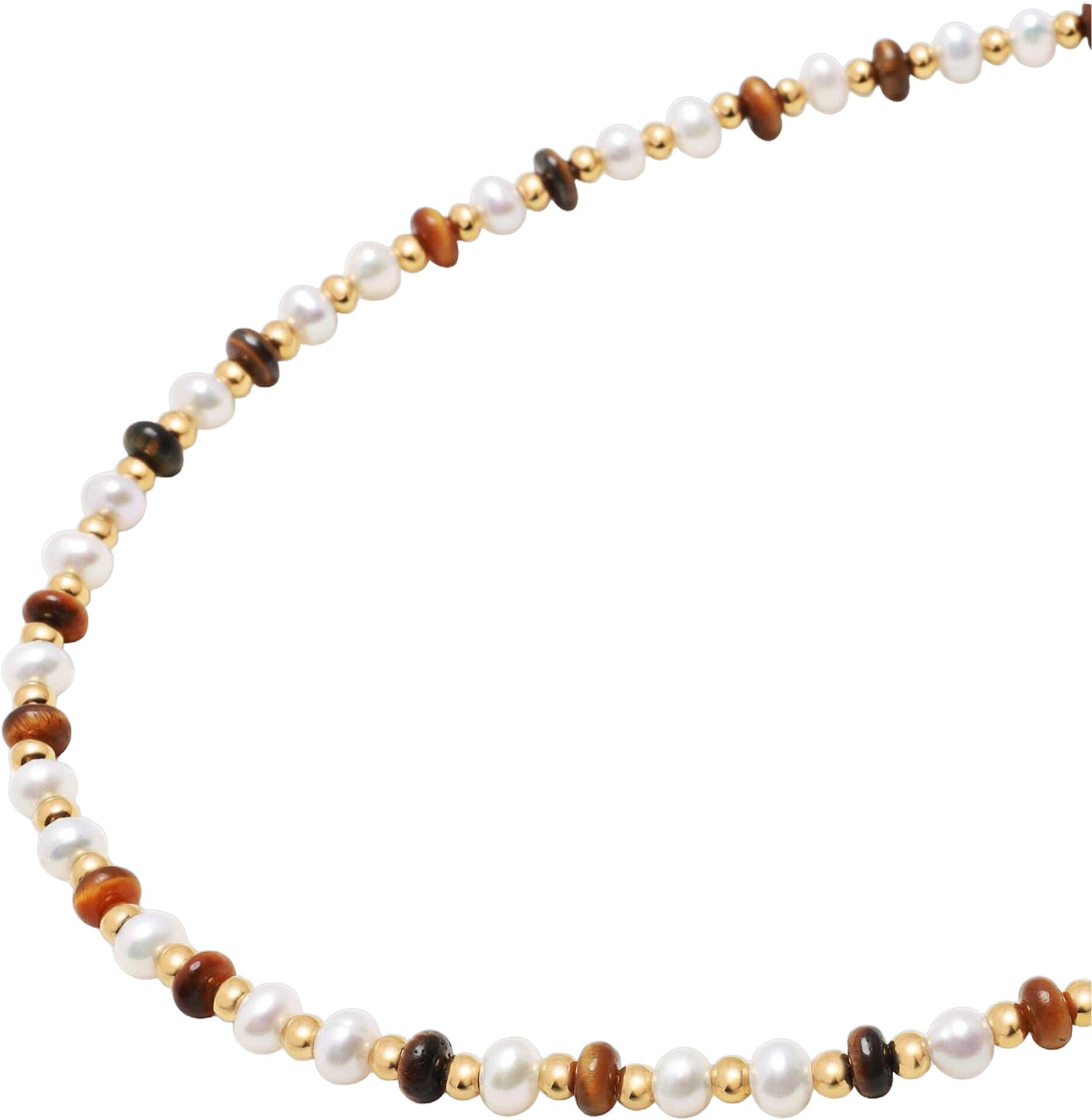 Women's Mini Beaded Choker with Pearls and Tiger Eye