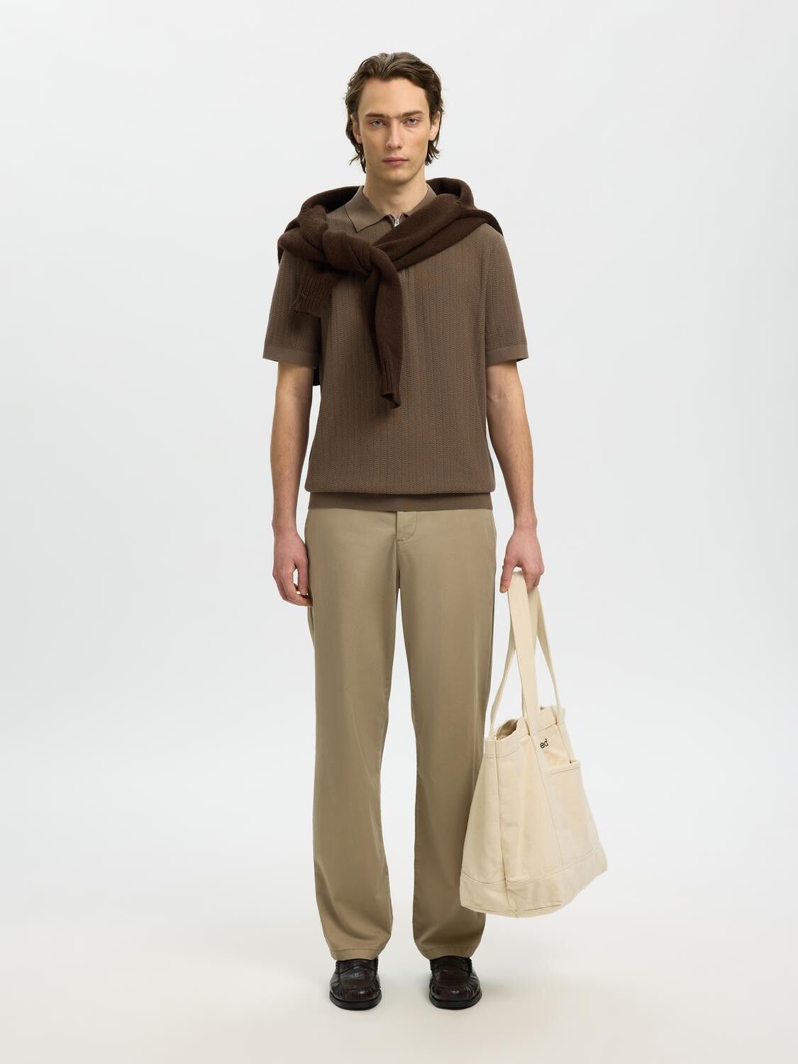 Slmcran Ss Knit Structure Zip Polo Noos