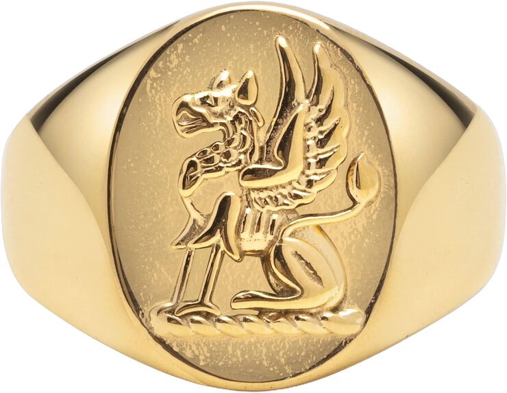 Men's Stainless Steel Lion Crest Ring with Gold Plating