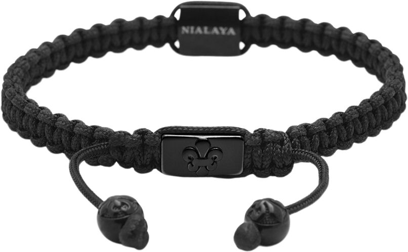 Men's Black String Bracelet with Black CZ Flatbead