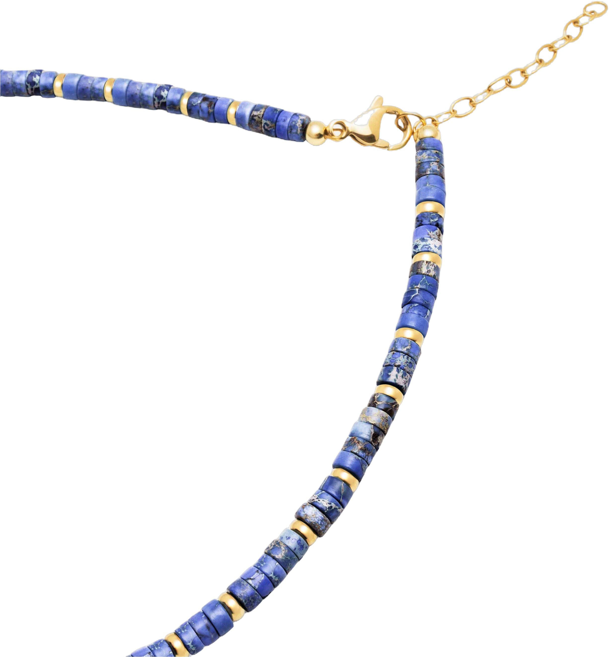 Women's Heishi Blue Lapis Choker with Gold