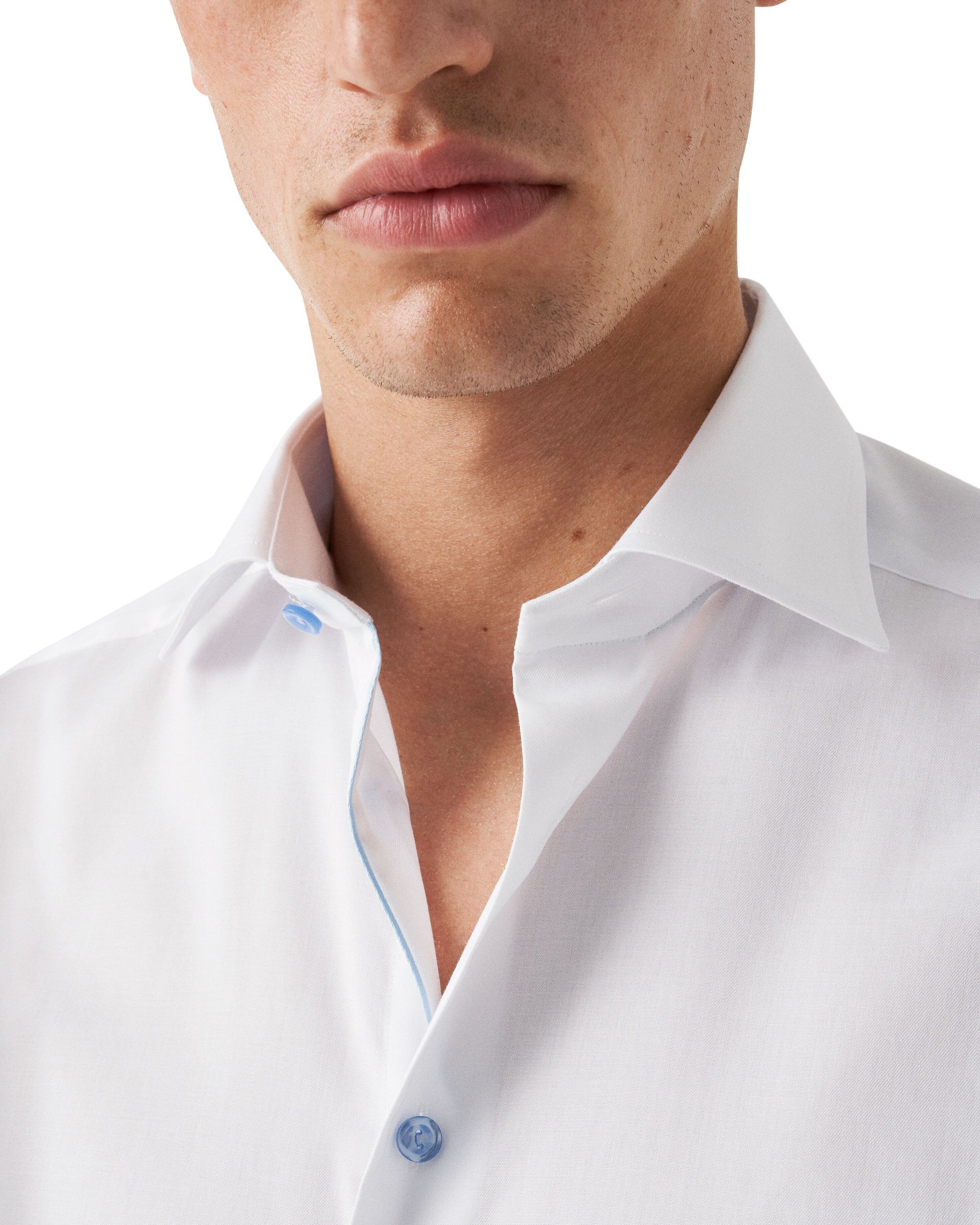 White Twill Shirt Blue Details - Slim Fit