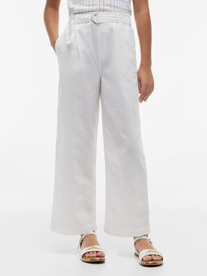 Belted Wide Leg Linen Blend Trousers