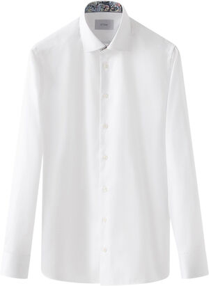 Slim Fit White Solid Signature Twill Paisley Effect Shirt