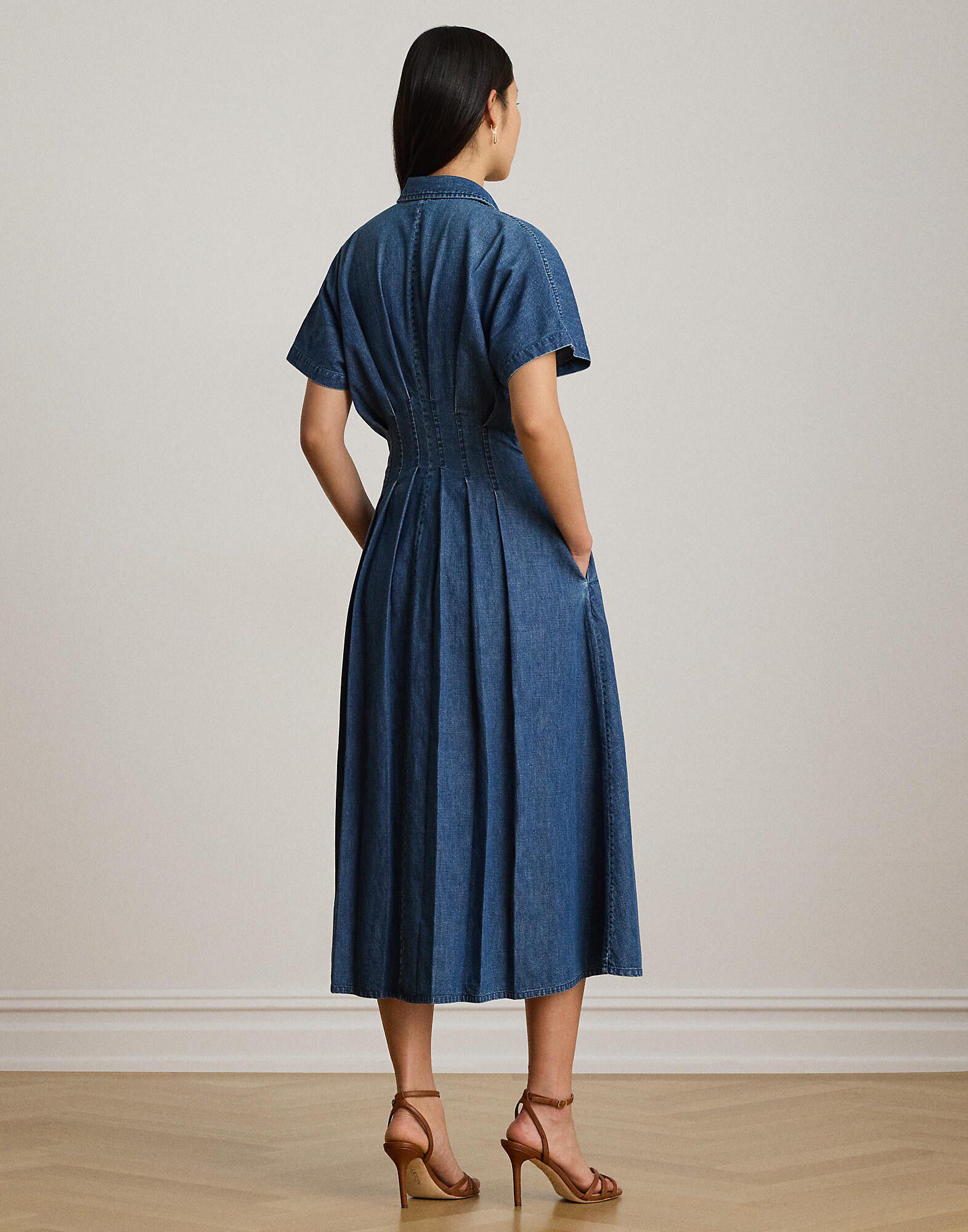 Pleated Denim Shirtdress