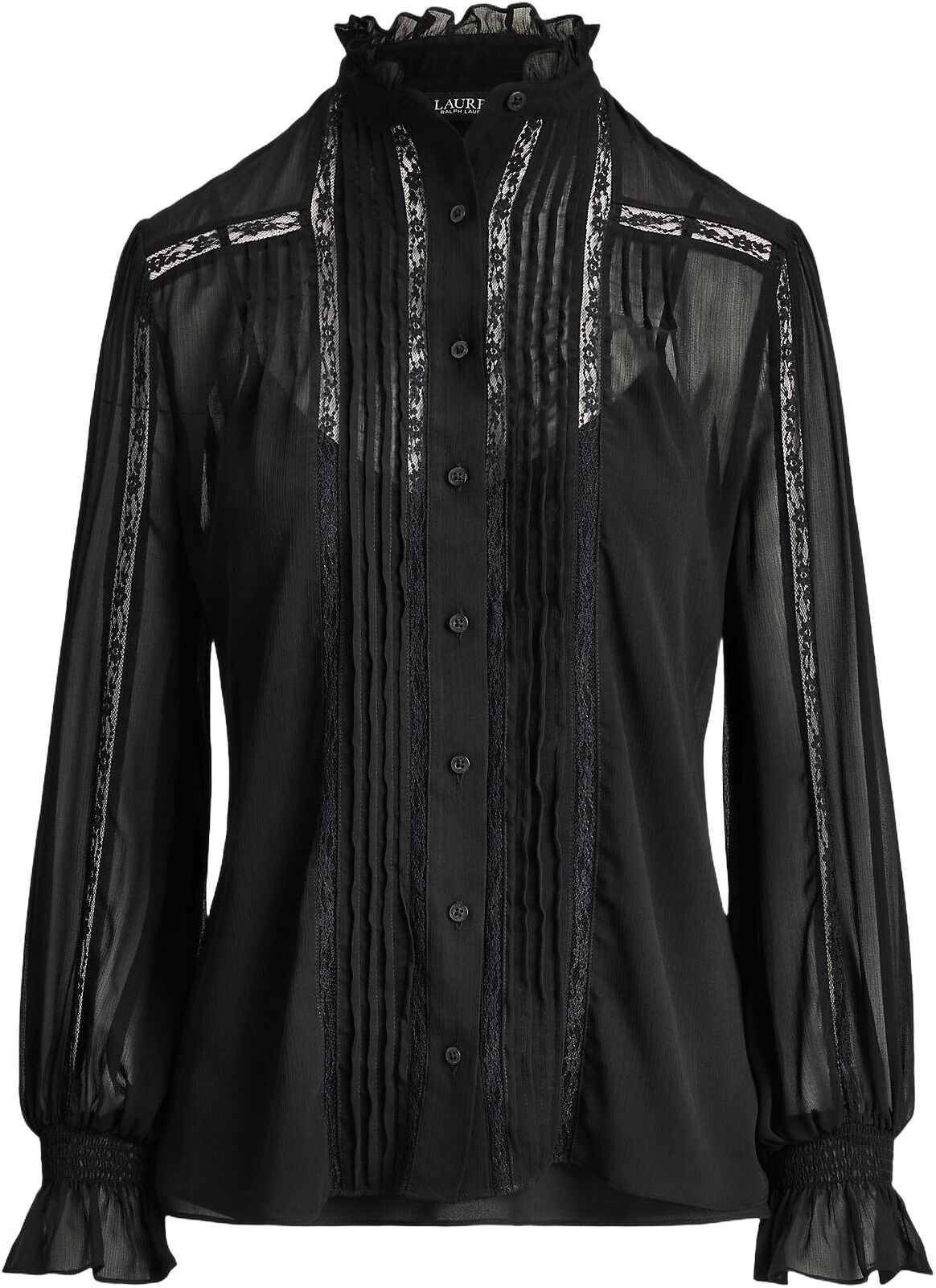 Lace-Trim Crinkle Georgette Blouse
