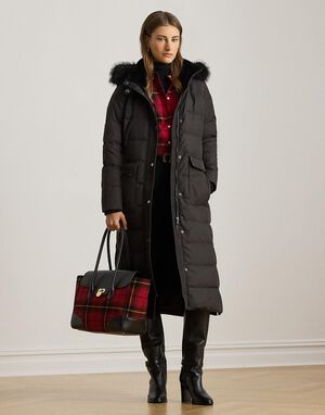 Faux-Fur-Trim Quilted Down Maxicoat