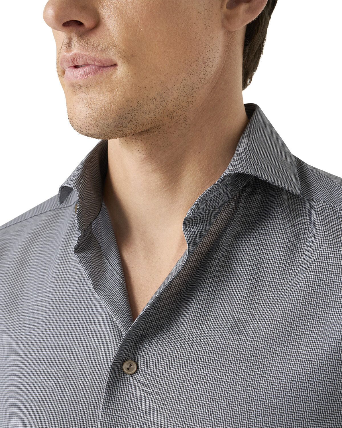 Slim Fit Brown Houndstoothmerino Wool Shirt
