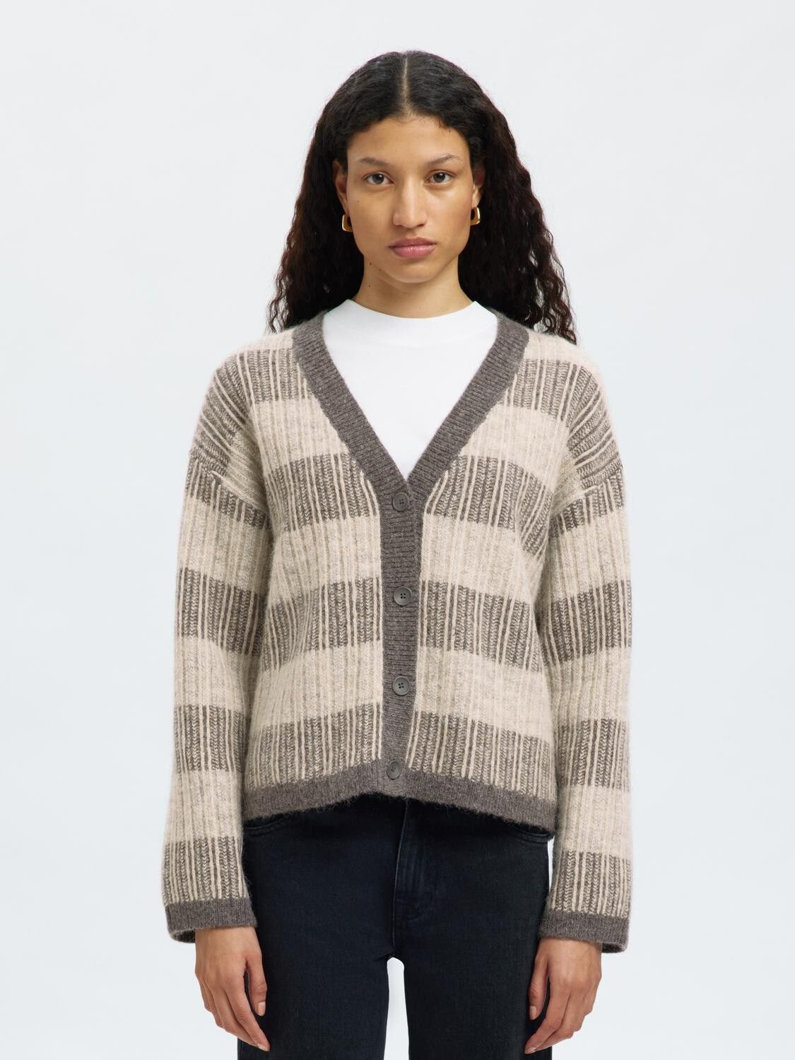 SLFALVA LS KNIT STRIPE V-CARDIGAN