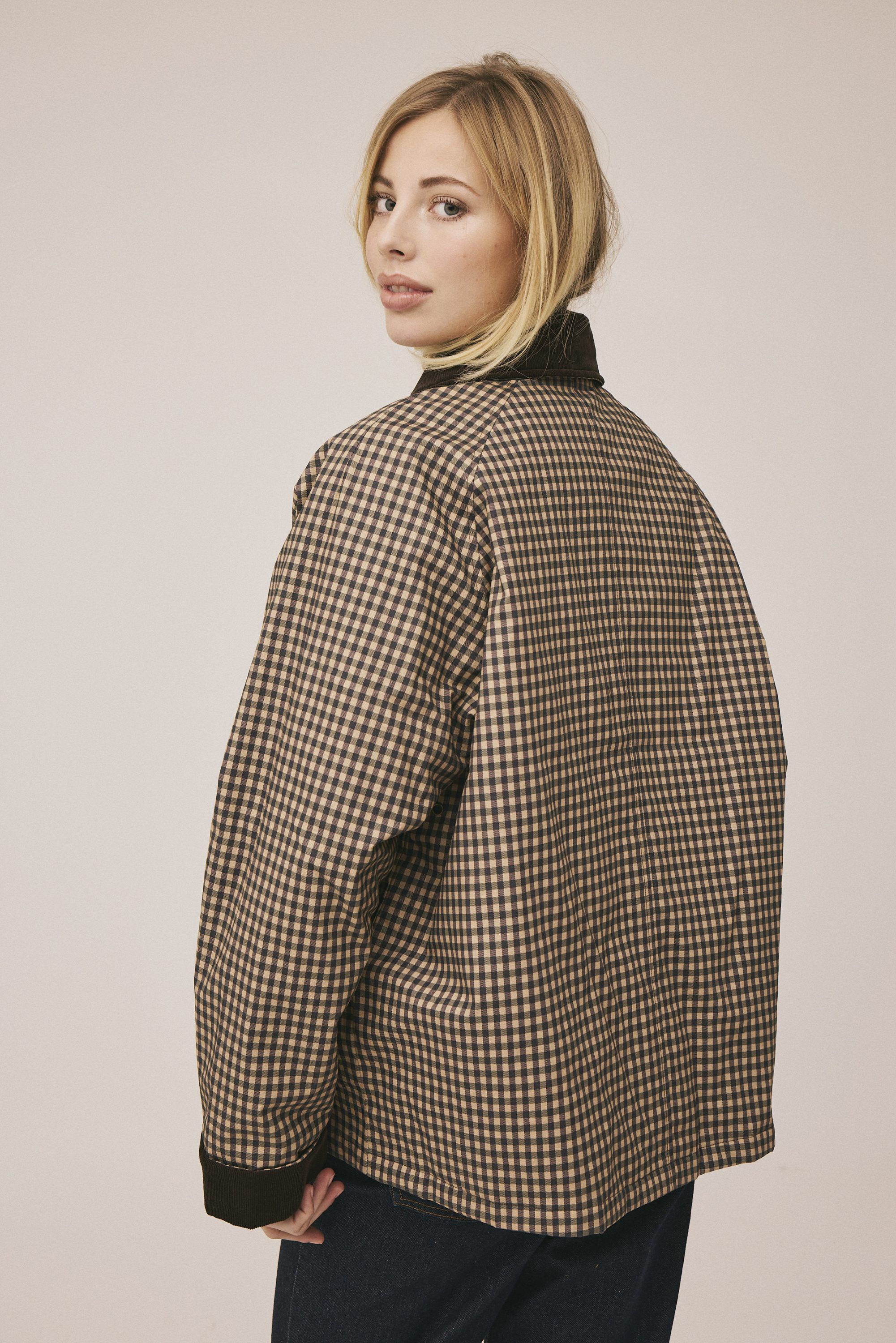 Emmy 4 Check kort jakke med fl&oslash;jl kanter - GRS