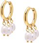 Triple Drop Pearl Hoops in Gold