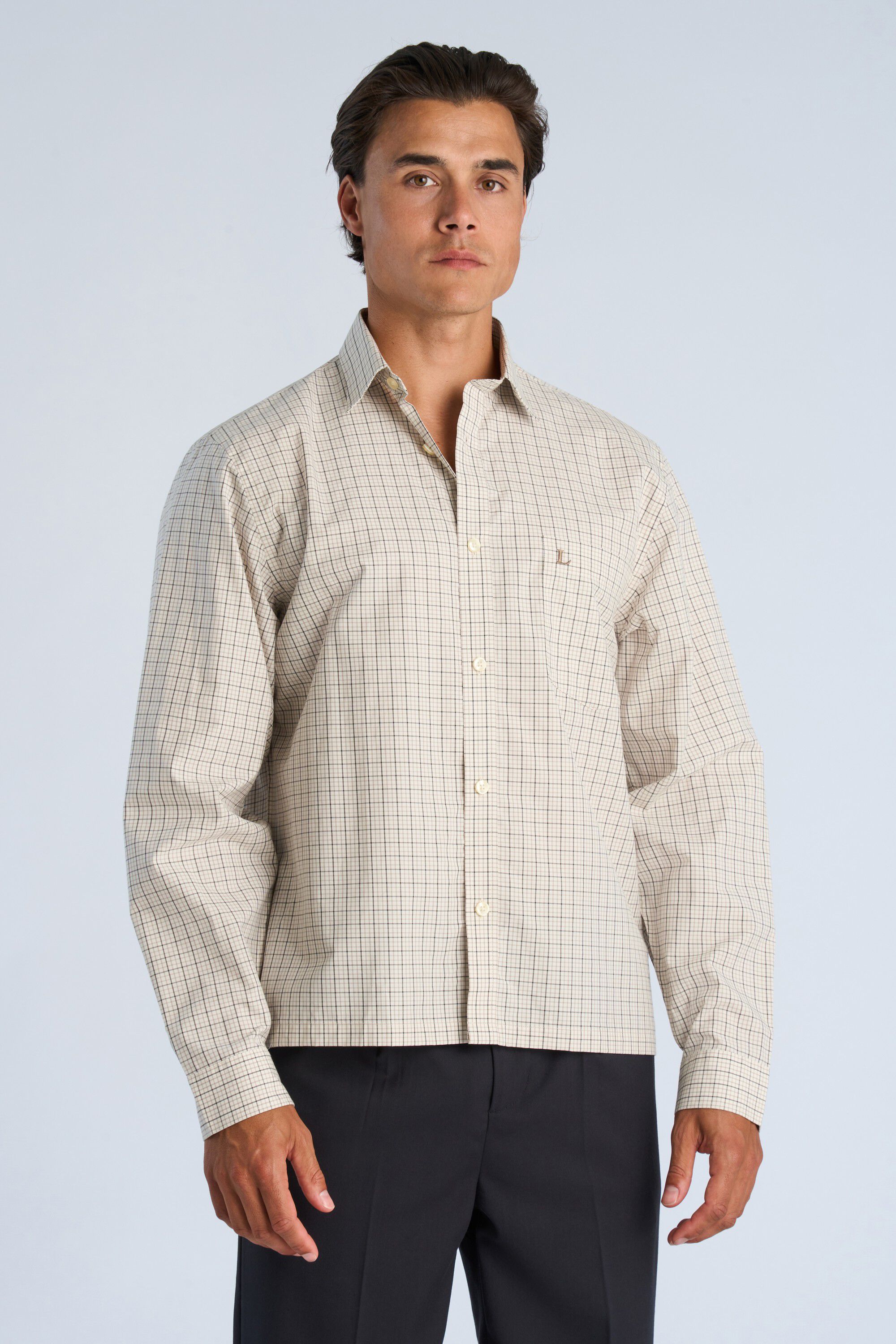 Plain check cropped shirt L/S