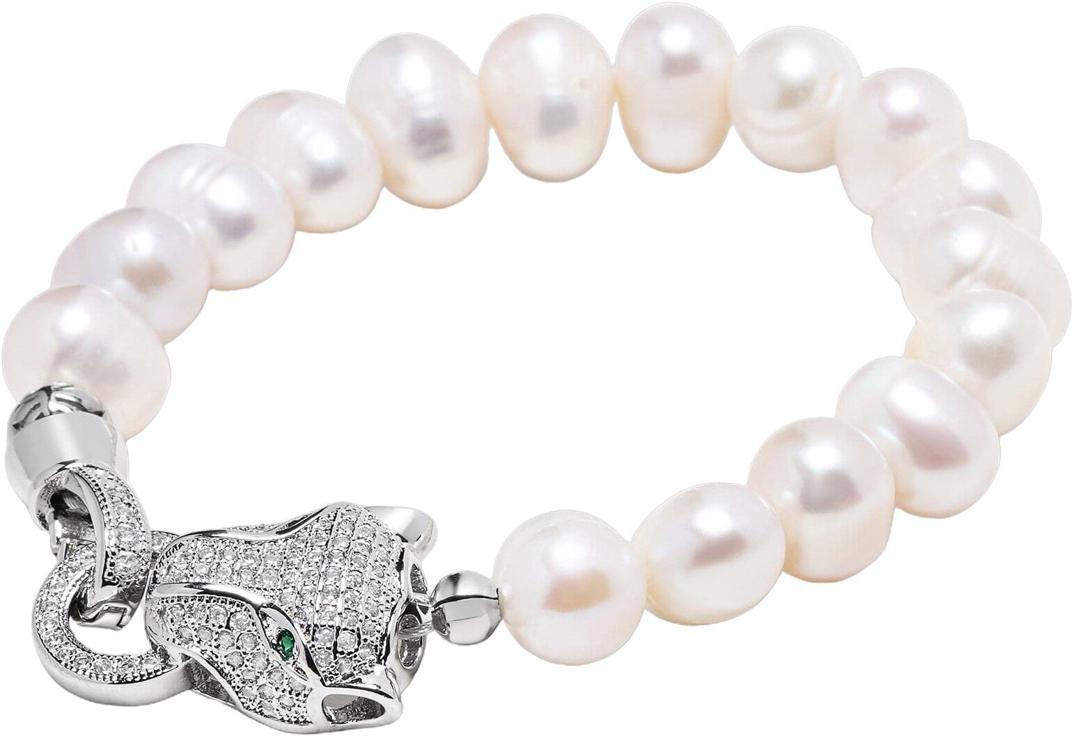 Women's Pearl Bracelet with Silver Panther Head