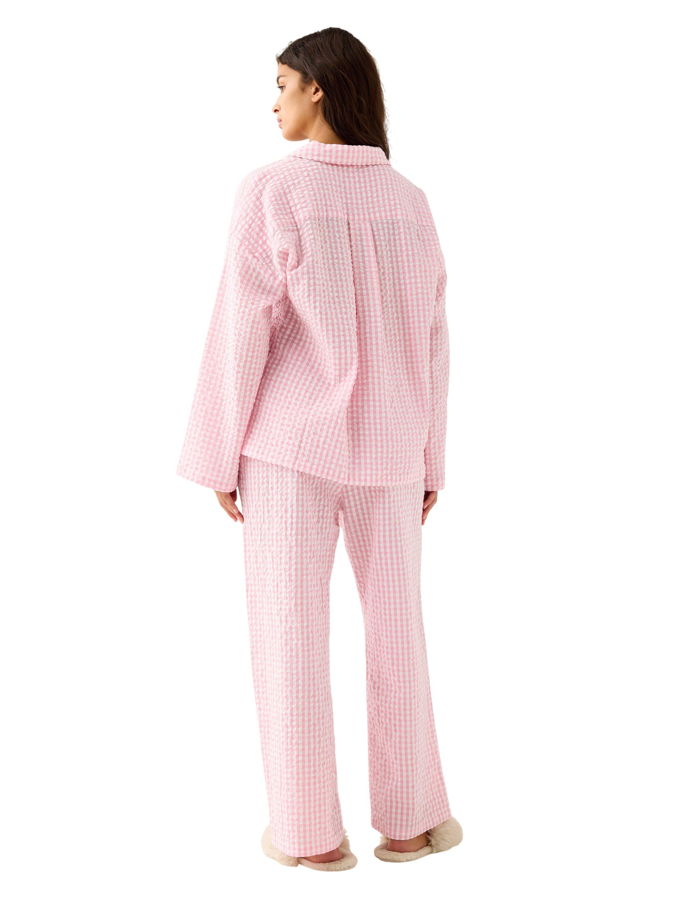 Pyjamasbukser i bl&oslash;d seersucker med