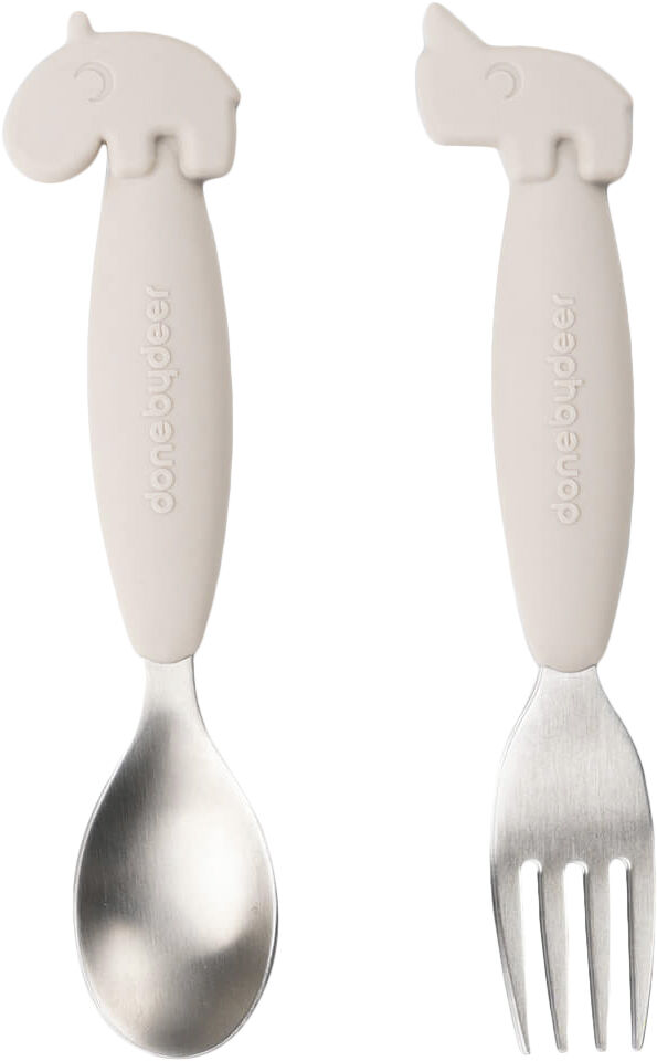 Easy-grip ske og gaffel s&aelig;t Deer friends Sand