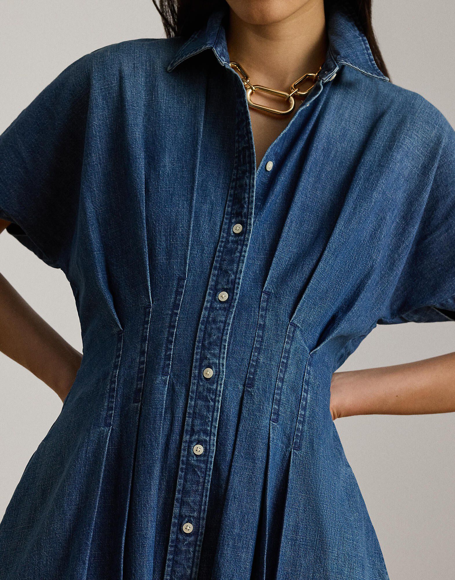 Pleated Denim Shirtdress