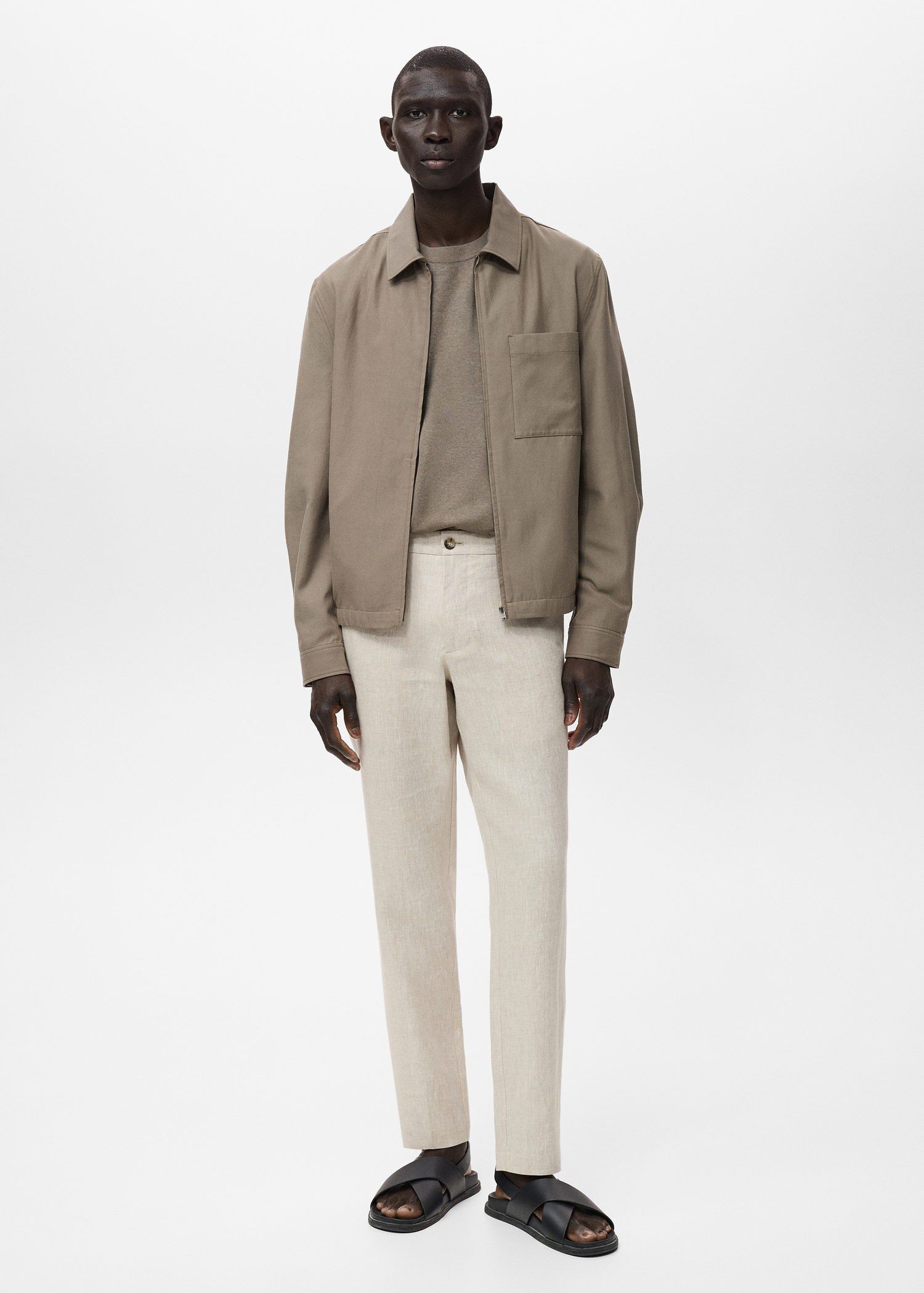 Slim-fit 100% linen trousers