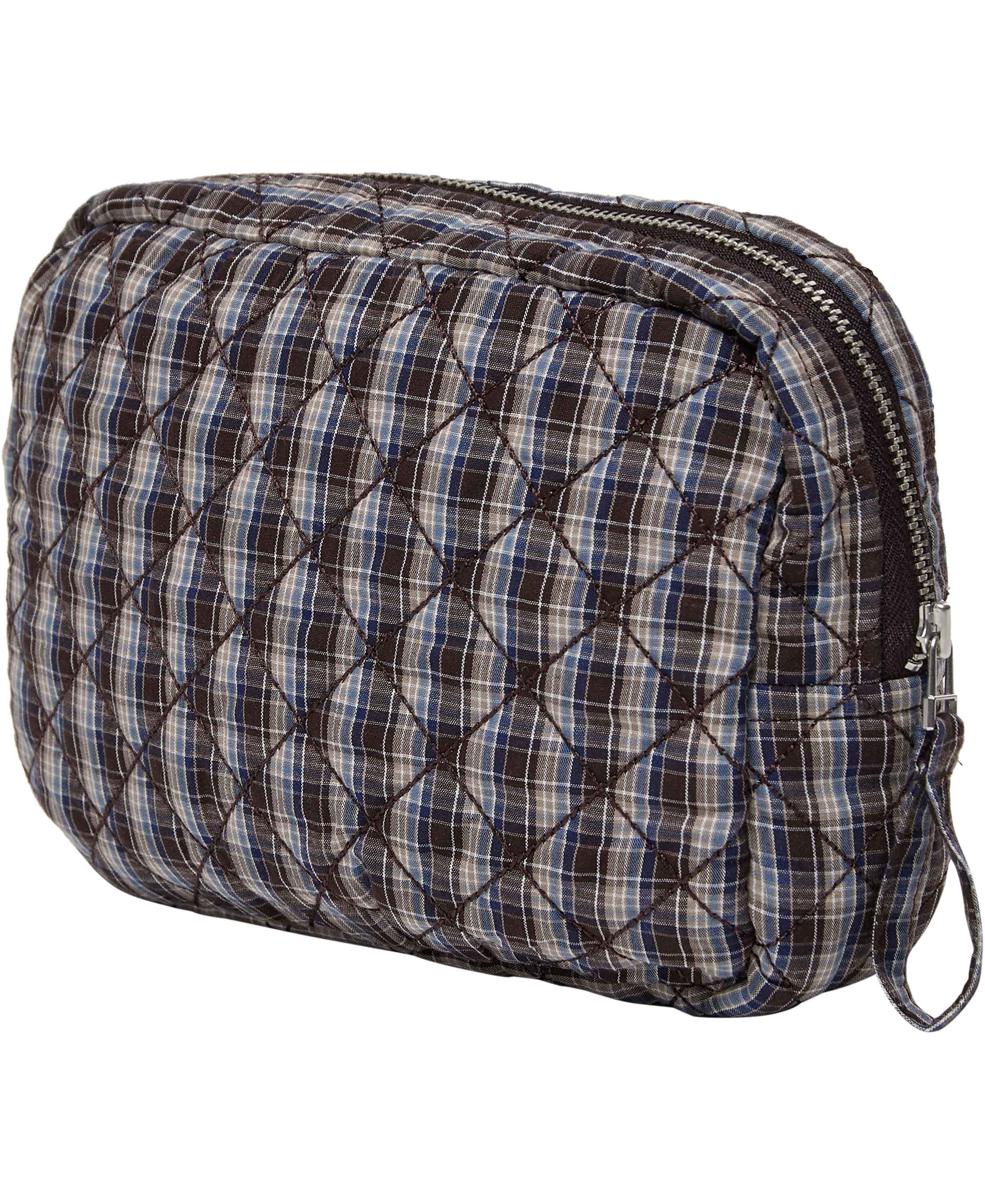Make Up Bag, Quilted - Cotton Poplin YD Mini-Brown Check