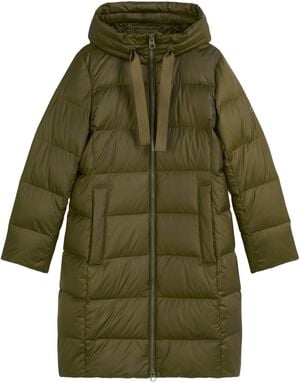 Coat, down filled, with hood, welt
