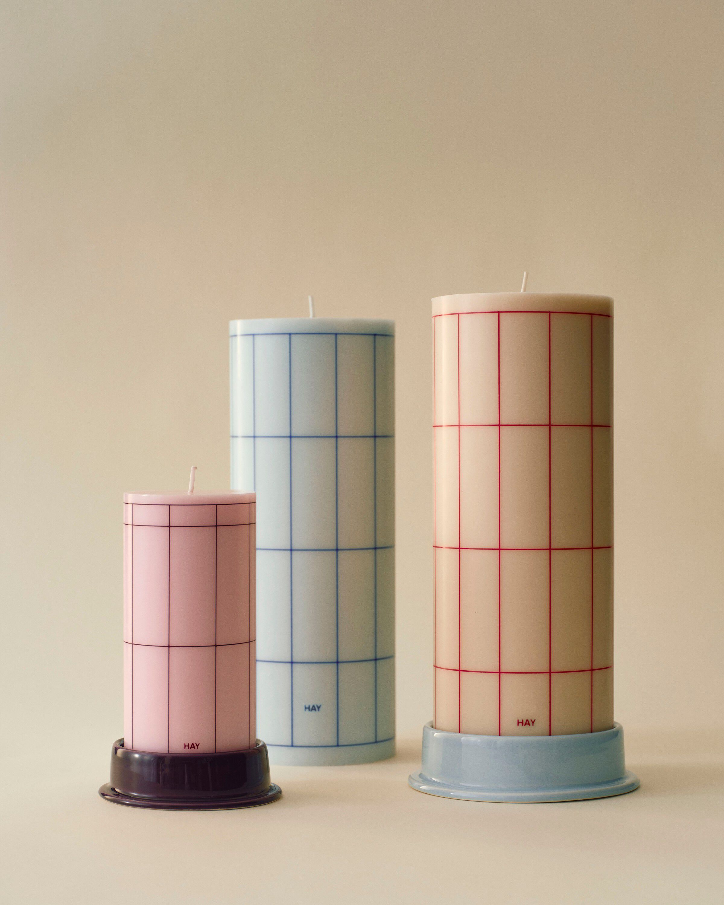 Column Candle-Small-Light pink with bordeaux grid