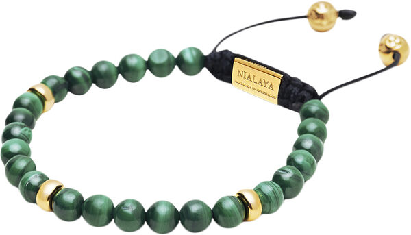 Men's Beaded Bracelet with Malachite and Gold Plating