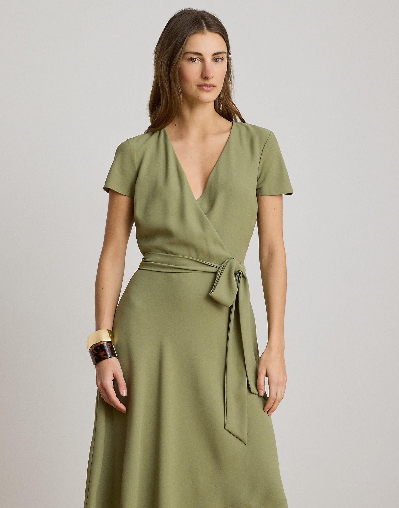 Belted Georgette Surplice Dress