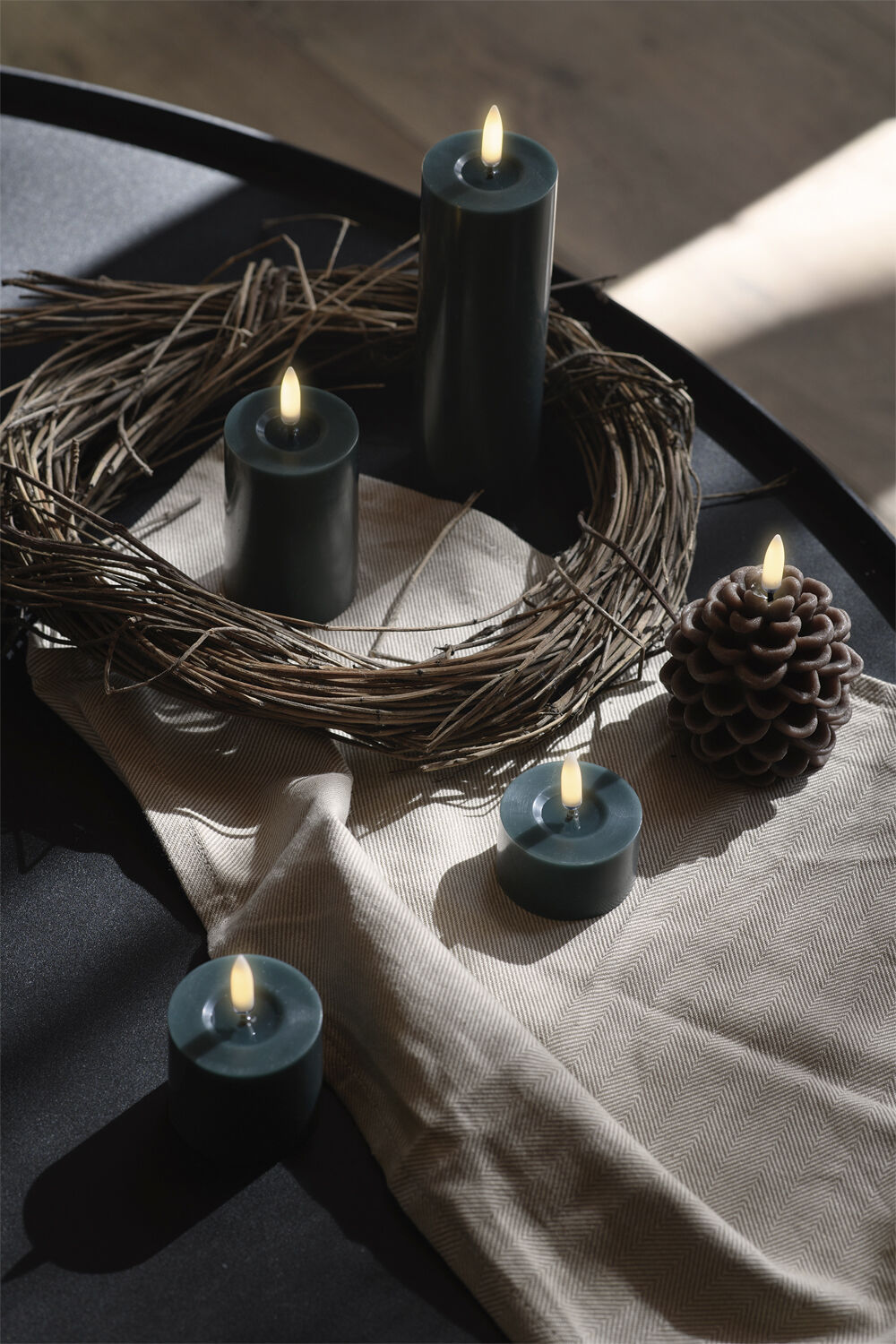 LED candle Pine cone, Brown, Smooth, 7x7 cm