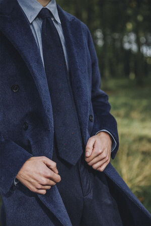 Navy Herringbone Wool Tie