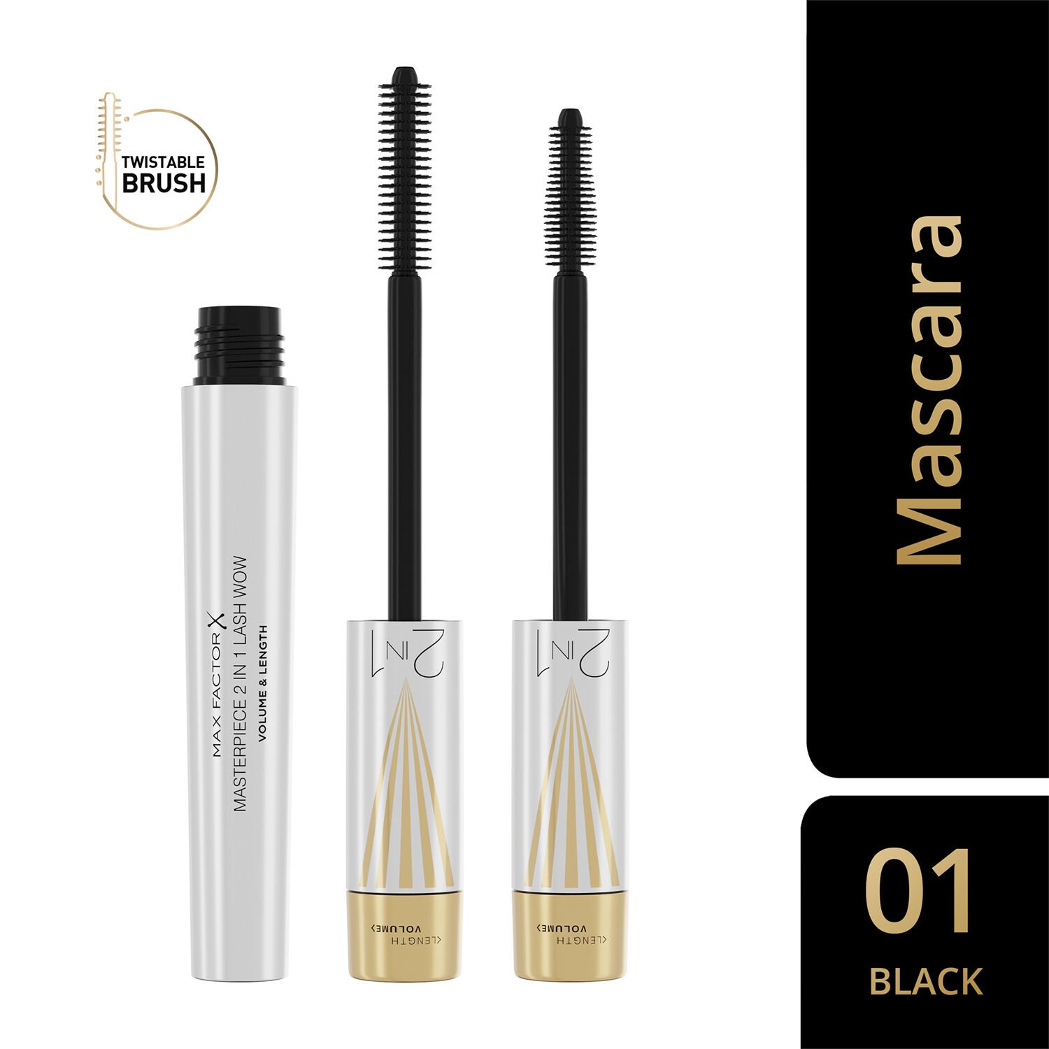 Max Factor Masterpiece 2 In 1 Lash Wow Mascara, 001 Black, 7ml