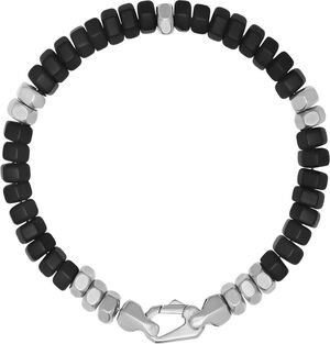 Men's Hexagon Beaded Bracelet with Black Onyx and Silver