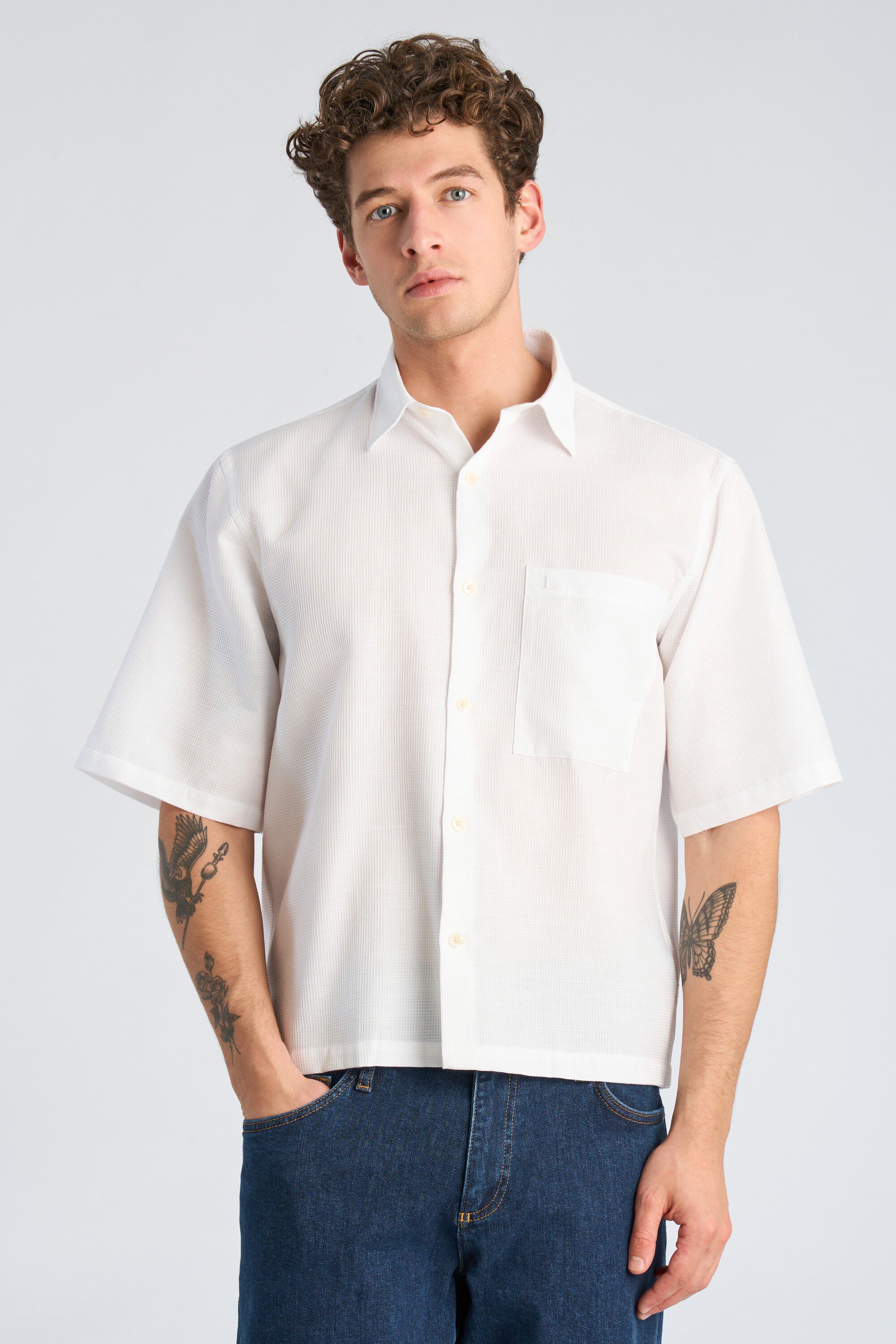 Solid dobby cotton shirt S/S