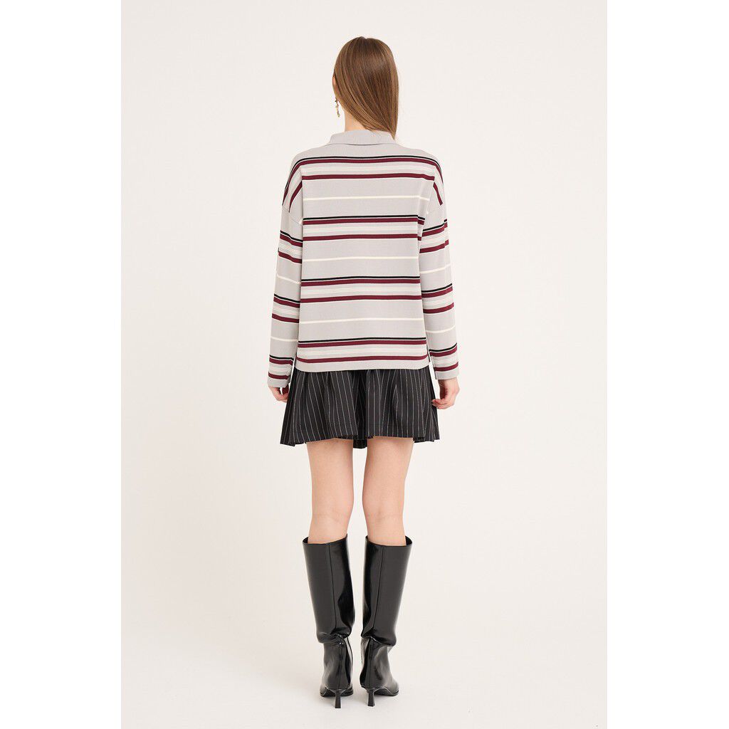 Polo long sleeve stripe knit blouse