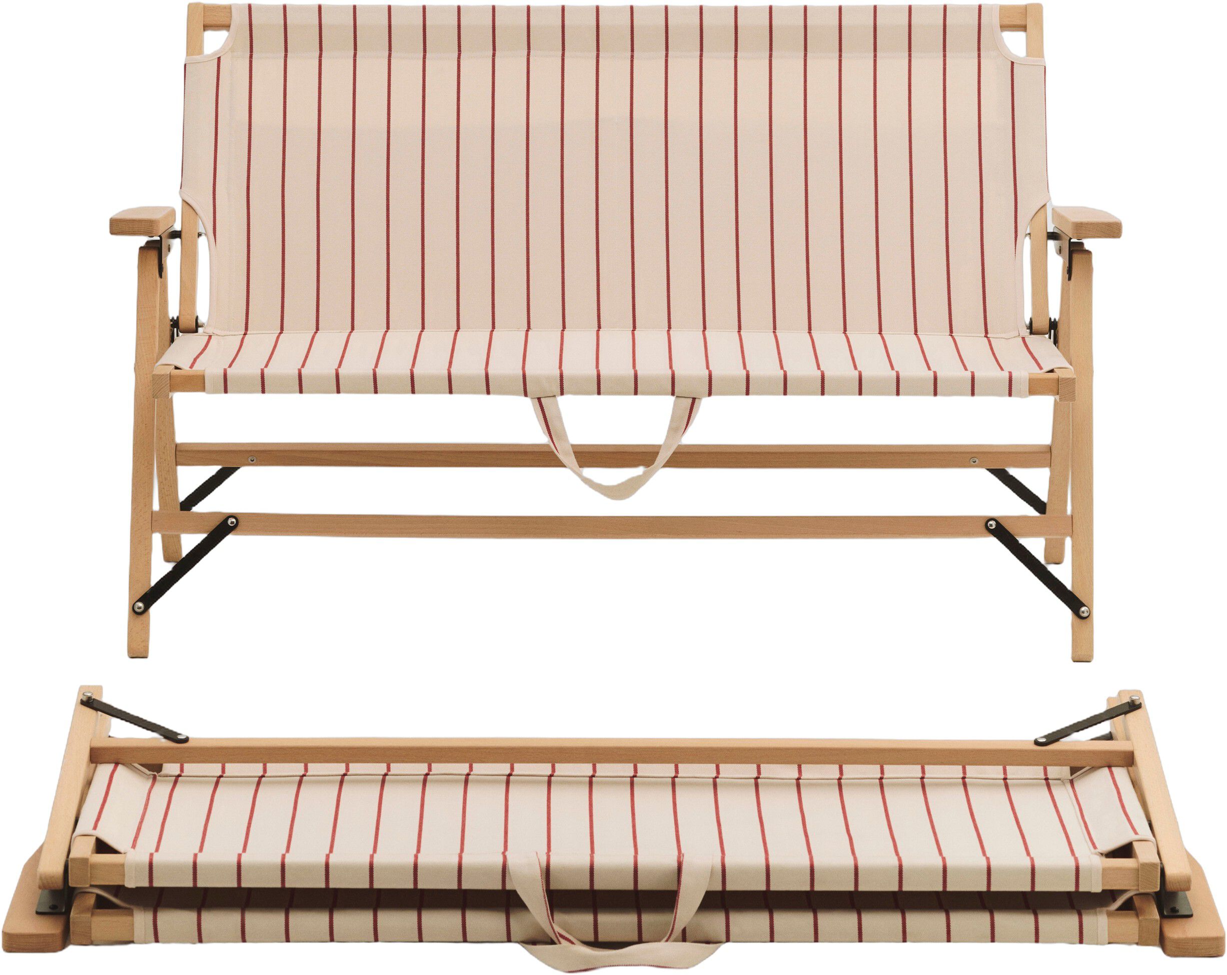 Outdoor Market Folding Sofa - Beige with red stripe -