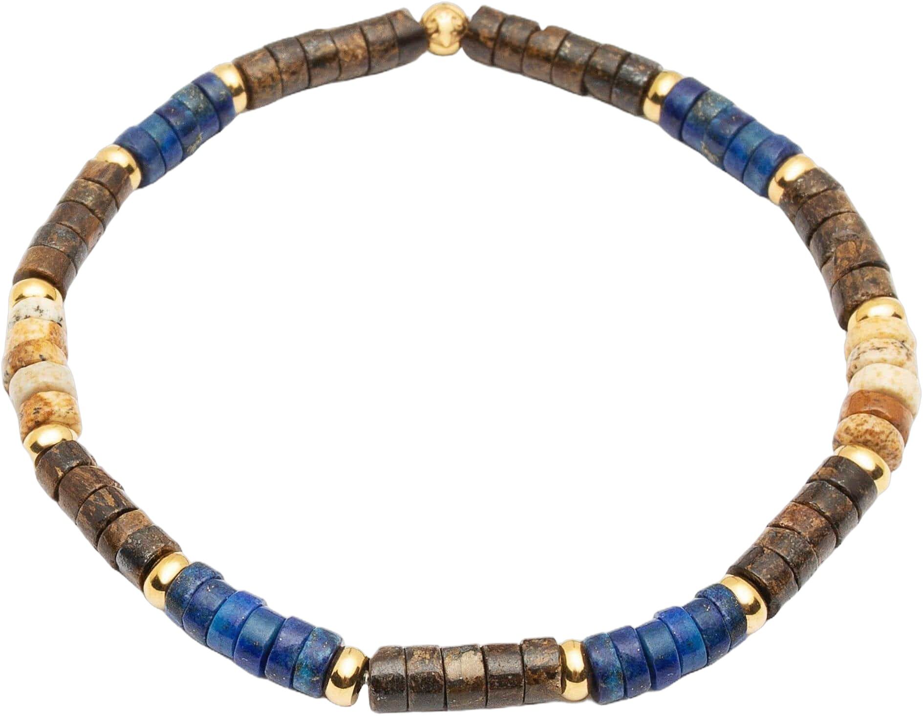 Men's Wristband with Blue Lapis, Jasper and Coconut Heishi Beads and G