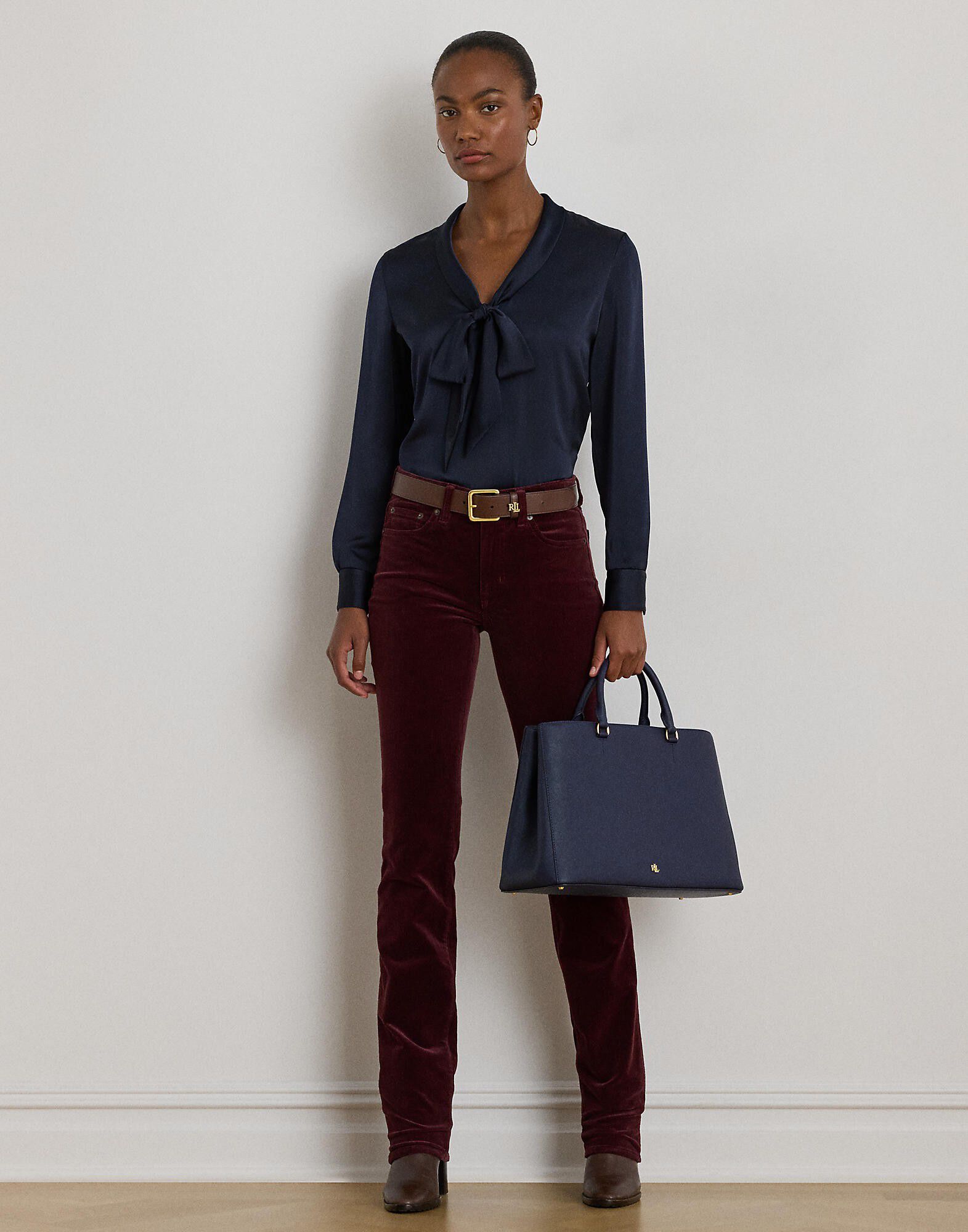 Satin Charmeuse Tie-Neck Blouse