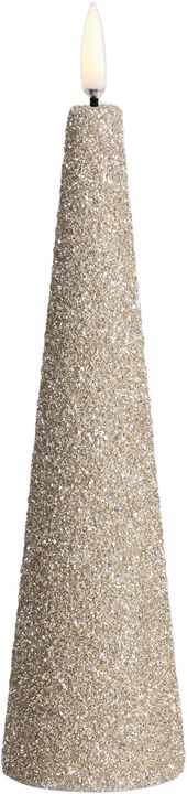 LED cone candle, Champagne Glitter, 5,8x21,5 cm